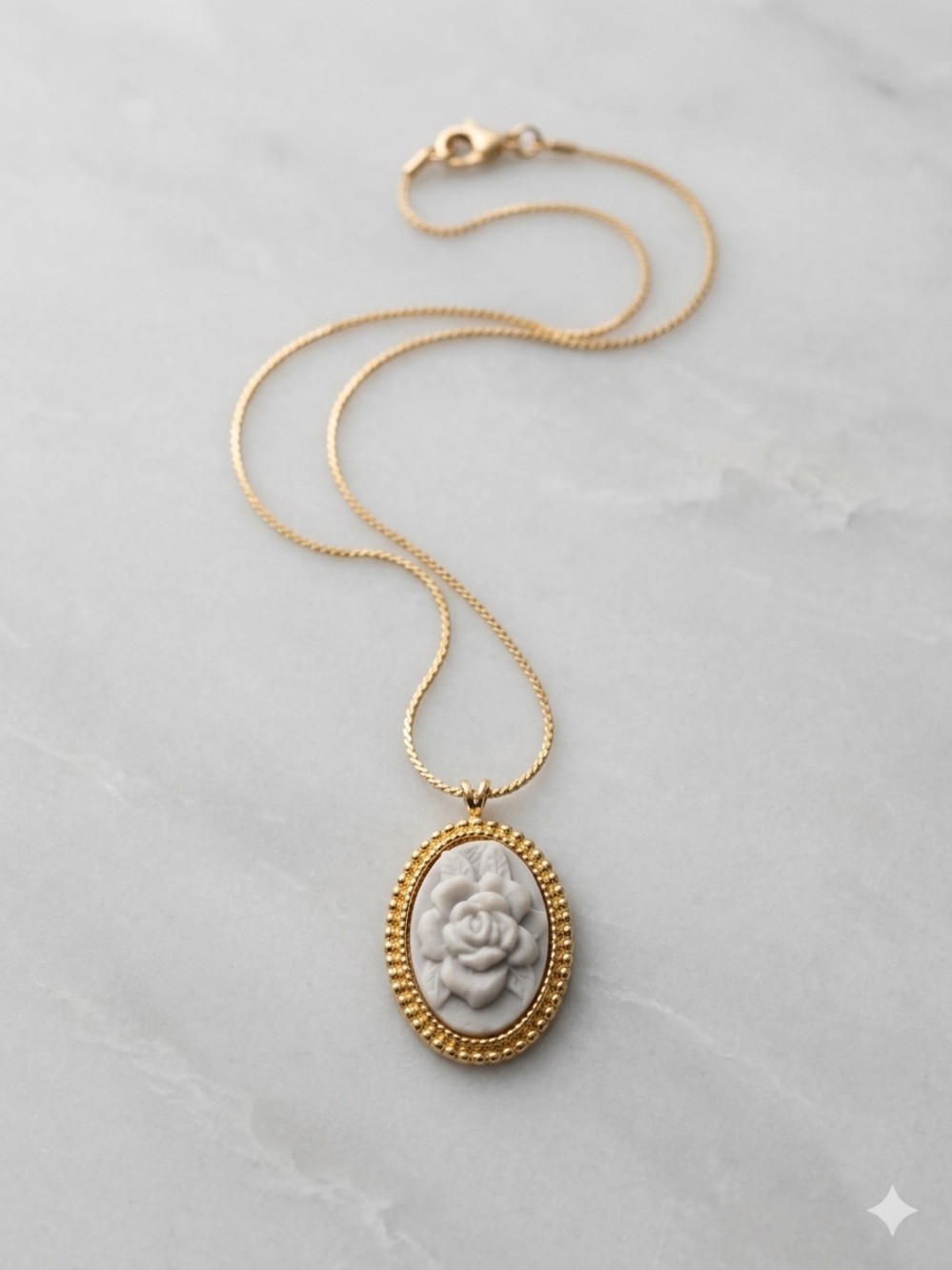 Gold -tone Cameo Rose Pendant Necklace - White Cameo, Gold Frame